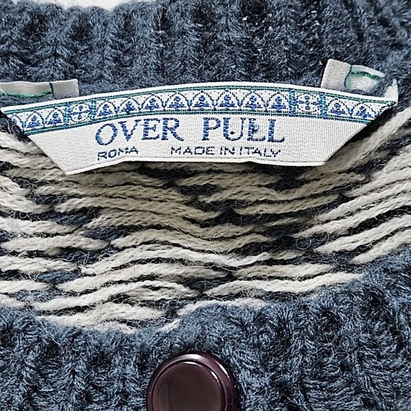 Over Pull Scandinavian Pattern Cardigan Womens L Blue White LS Cottage Lagenlook - Picture 3 of 14